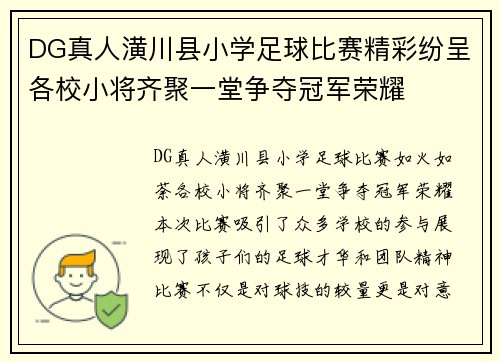 DG真人潢川县小学足球比赛精彩纷呈各校小将齐聚一堂争夺冠军荣耀